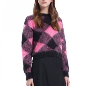 Sandro Pink and Black Plaid Mohair Sweater